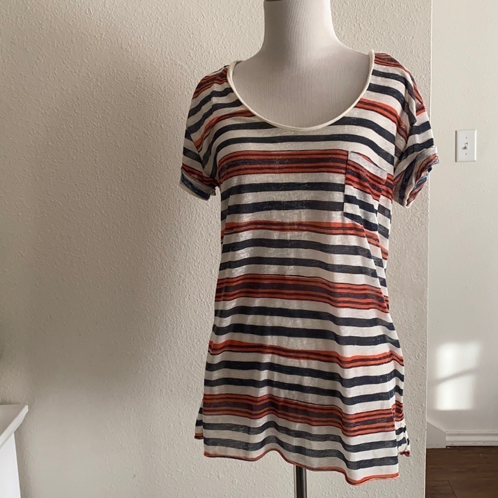 Rag & Bone / Knit Slub Stripe Pocket Tee | Orange/Navy Stripe